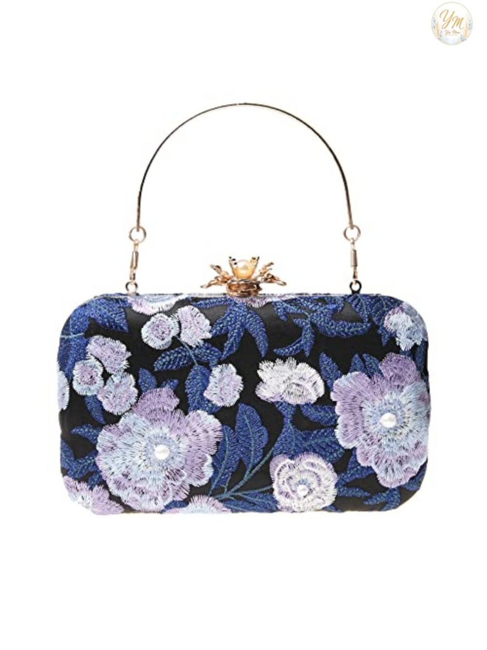 Vintage Floral Embroidered Clutch Evening Bag with Chain Strap